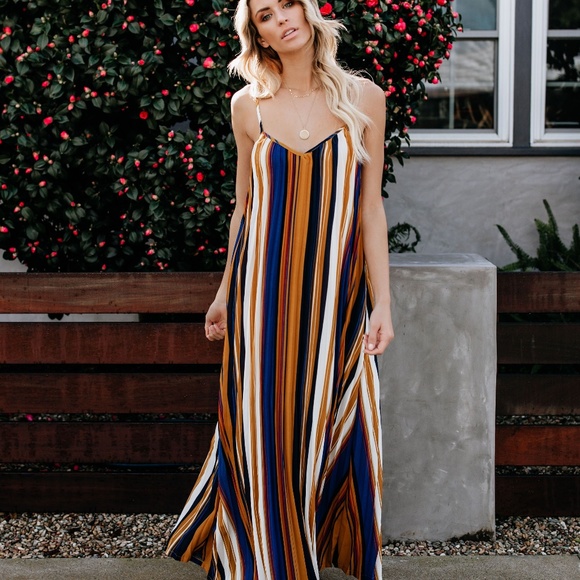 Dresses & Skirts - Casual Orange Blue Striped Camisole Dress for Wome